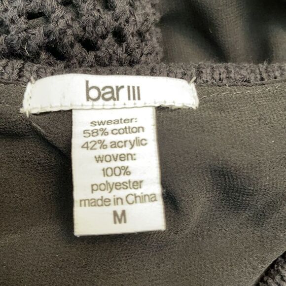 Bar III Black Open Knit Split Back Sweater Sz M - Picture 11 of 11